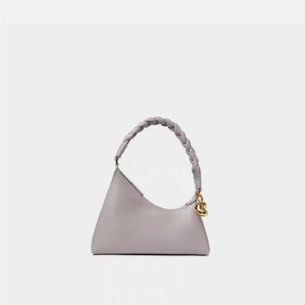 Brand New Gray Minimalist Shoulder Bag with Braided Handle